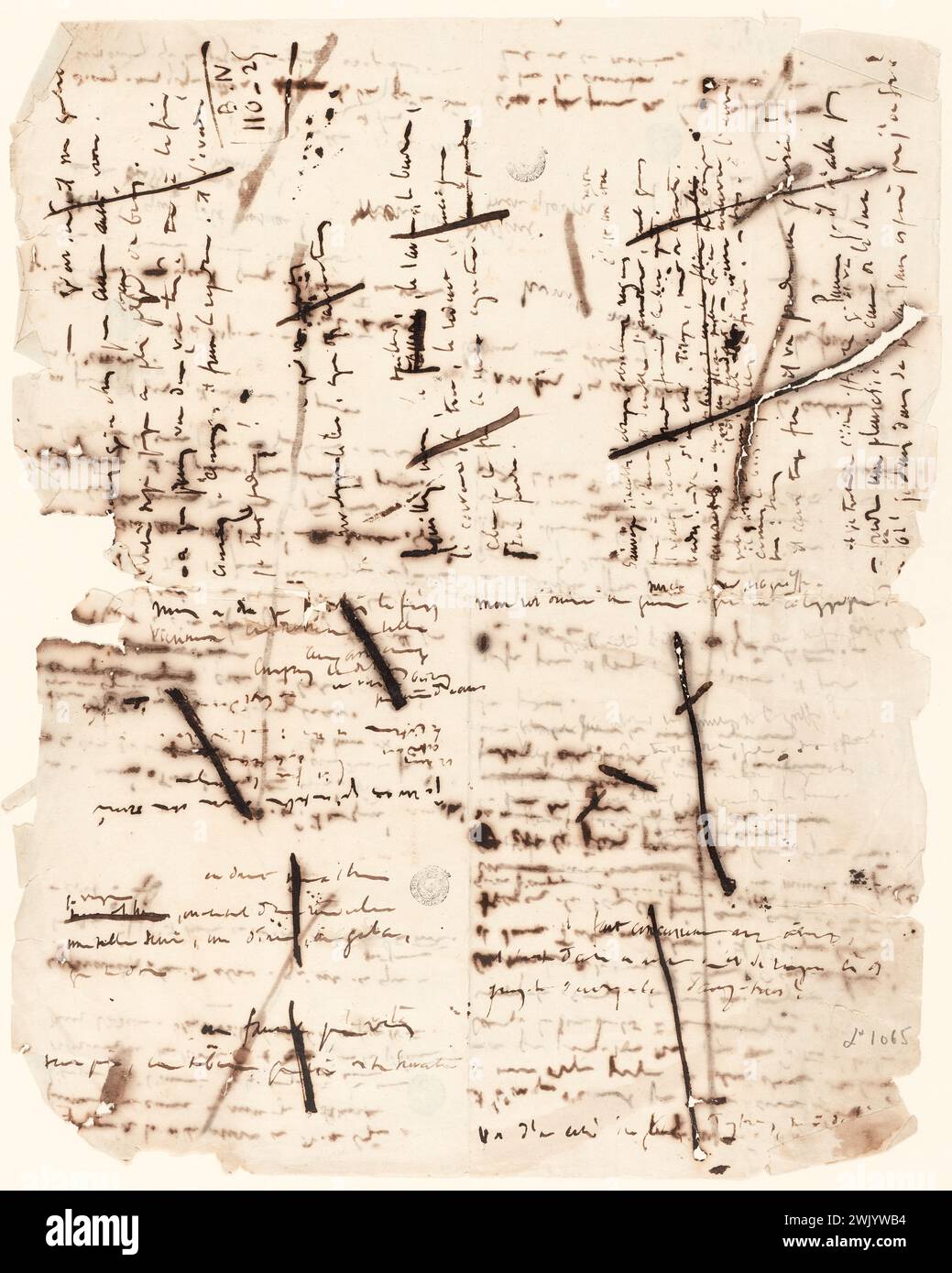 Hugo, Victor (N.1802-02-26-D.1885-05-22), Cotau zu essen? (Entwurf für die erste Fassung des Ergebnisses) (Scheintitel). Tinte auf Papier. Häuser von Victor Hugo Paris - Guernsey. Stockfoto