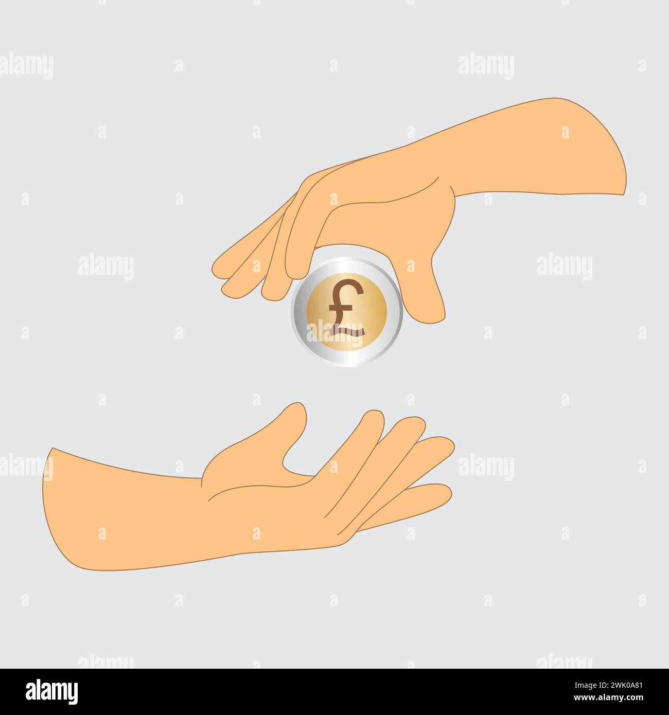 Eine Pfund-Münze von einer Hand in eine andere transferieren Stock Vektor