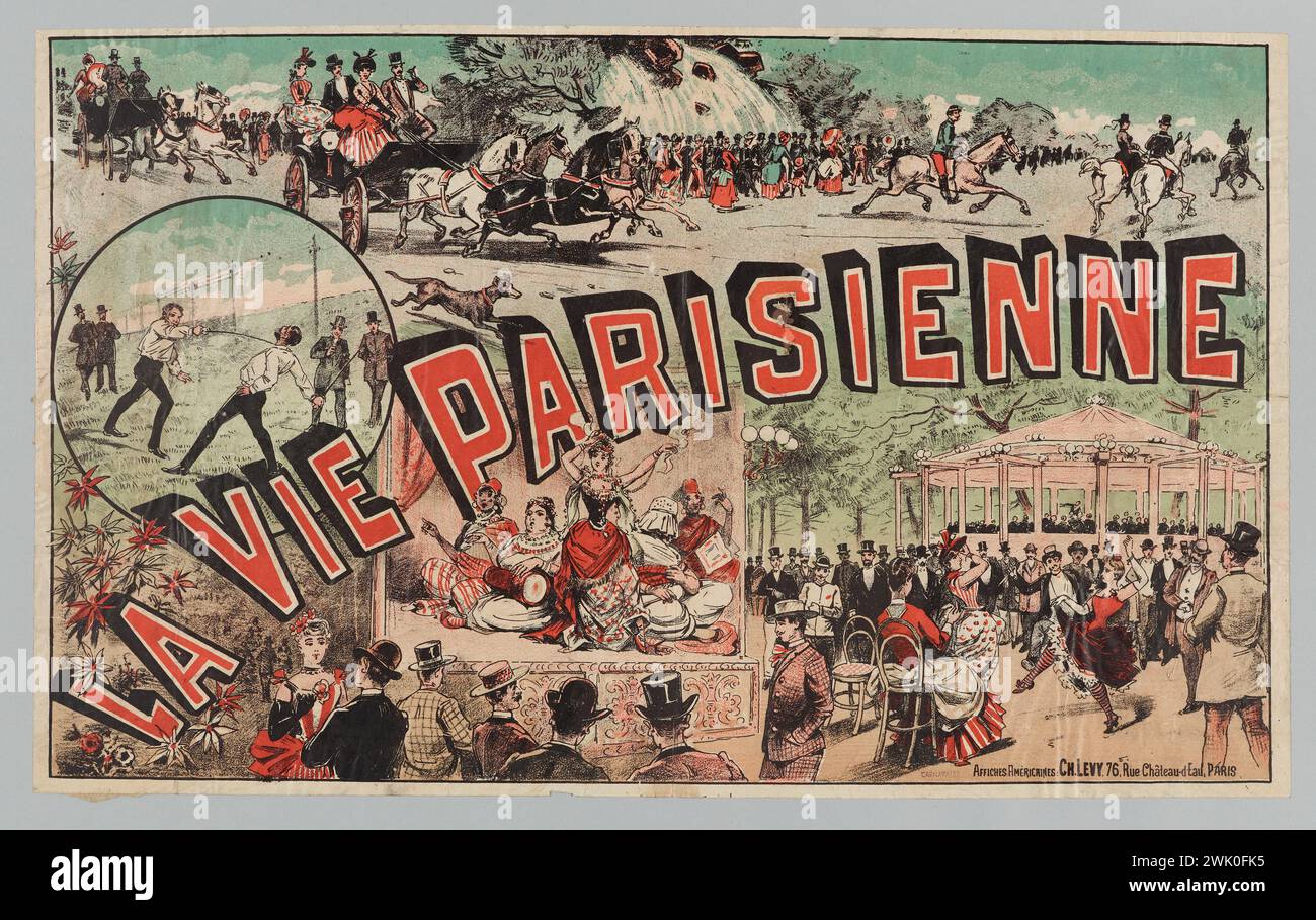 Anonym, Pariser Leben (eingetragener Titel (Brief)), 1882. Farblithographie. Carnavalet Museum, Geschichte von Paris. Stockfoto