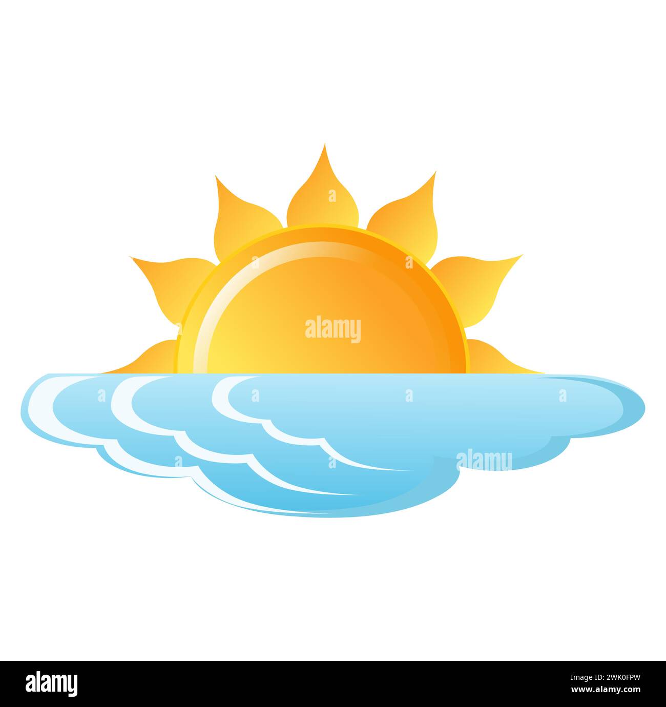Nettes Vektor isoliertes Wetter App Symbol mit Sonnenuntergang oder Sonnenaufgang. Schnittstellenelemente in flacher Ausführung. Minimale Zeichentrickabbildung für Design-Webbanner und Stock Vektor