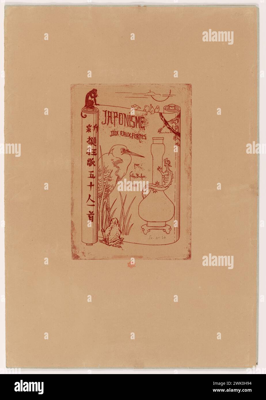 Guérard, Henri-Charles (Nr. 1846-04-28-D.1897-03-24), Titelstück des Albums (BG11) (Haupttitel), 1885. Zinkographie über Chamois Vélin Doublé d'Ingres Gris, in Rot gezeichnet. Petit Palais, Museum der Schönen Künste der Stadt Paris. Stockfoto