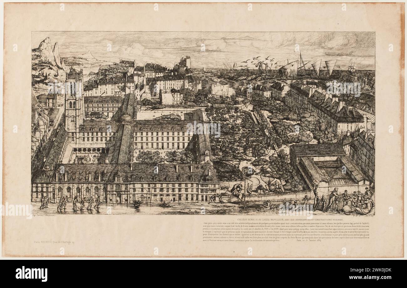 Méryon, Charles (Nr. 1821-11-23-D.1868-02-13), Hochschule Henri IV1863. Ätzen auf Papier. Häuser von Victor Hugo Paris - Guernsey. Stockfoto