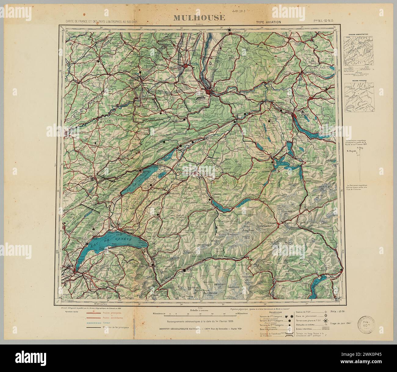 National Geographical Institute (IGN) (n.-D.), Mulhouse - Aviation type - Flle N.L -32- N.O.- 1/500,000.E (Titel vergeben), 1941-06. Bedrucktes Papier, Tinte. Museum der Befreiung von Paris - General Leclerc Museum - Jean Moulin Museum. Stockfoto