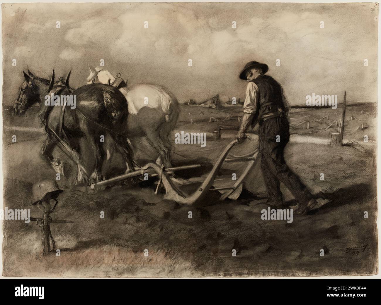 Jonas, Lucien Hector (Nr. 1880-04-08-D.1947-09-20), Pflugmann ... Und ich respektiere dein Grab (Haupttitel), 1917. Fusass mit weißer Kreide auf Papier. Petit Palais, Museum der Schönen Künste der Stadt Paris. Stockfoto