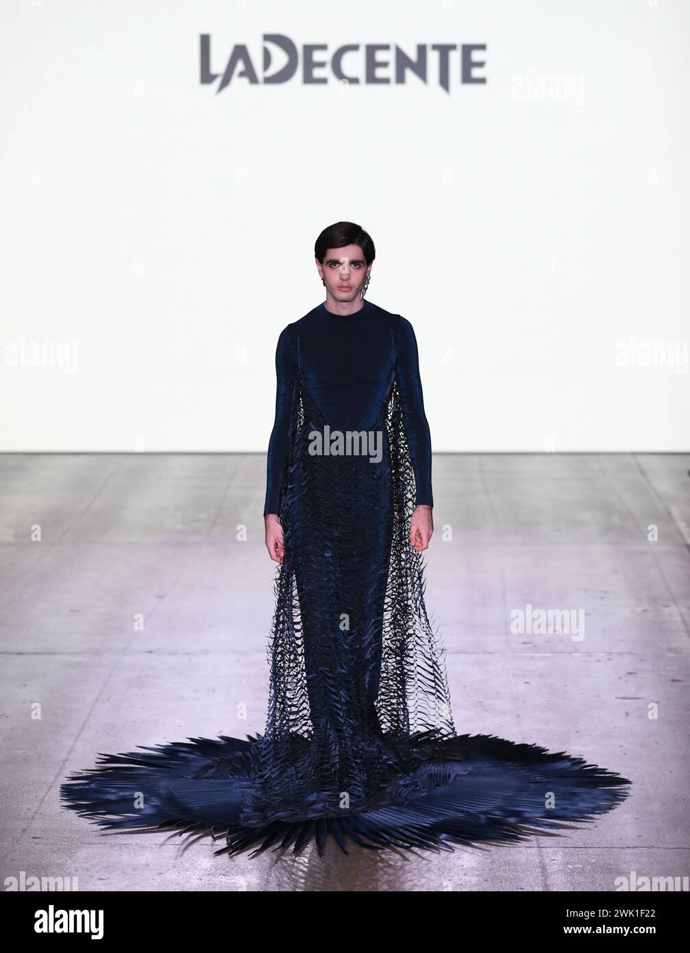 London, Großbritannien. Februar 2024. Designer präsentierten ihre neuesten Modetrends während des ersten Tages der Fashion Scout während der London Fashion Week. Designer: AFMN, E7WSTUDIO, Gorgiya, Ladecente, Chiyue. Stockfoto