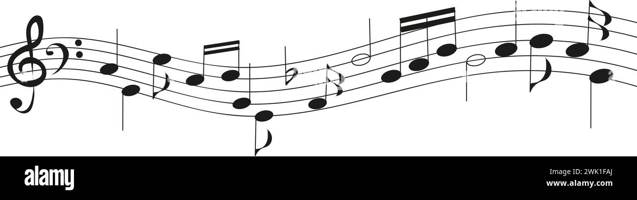 Vektor-Illustration von Musiknoten, die auf einem Notenstab vor weißem Hintergrund angeordnet sind. Harmonische Noten. Stock Vektor