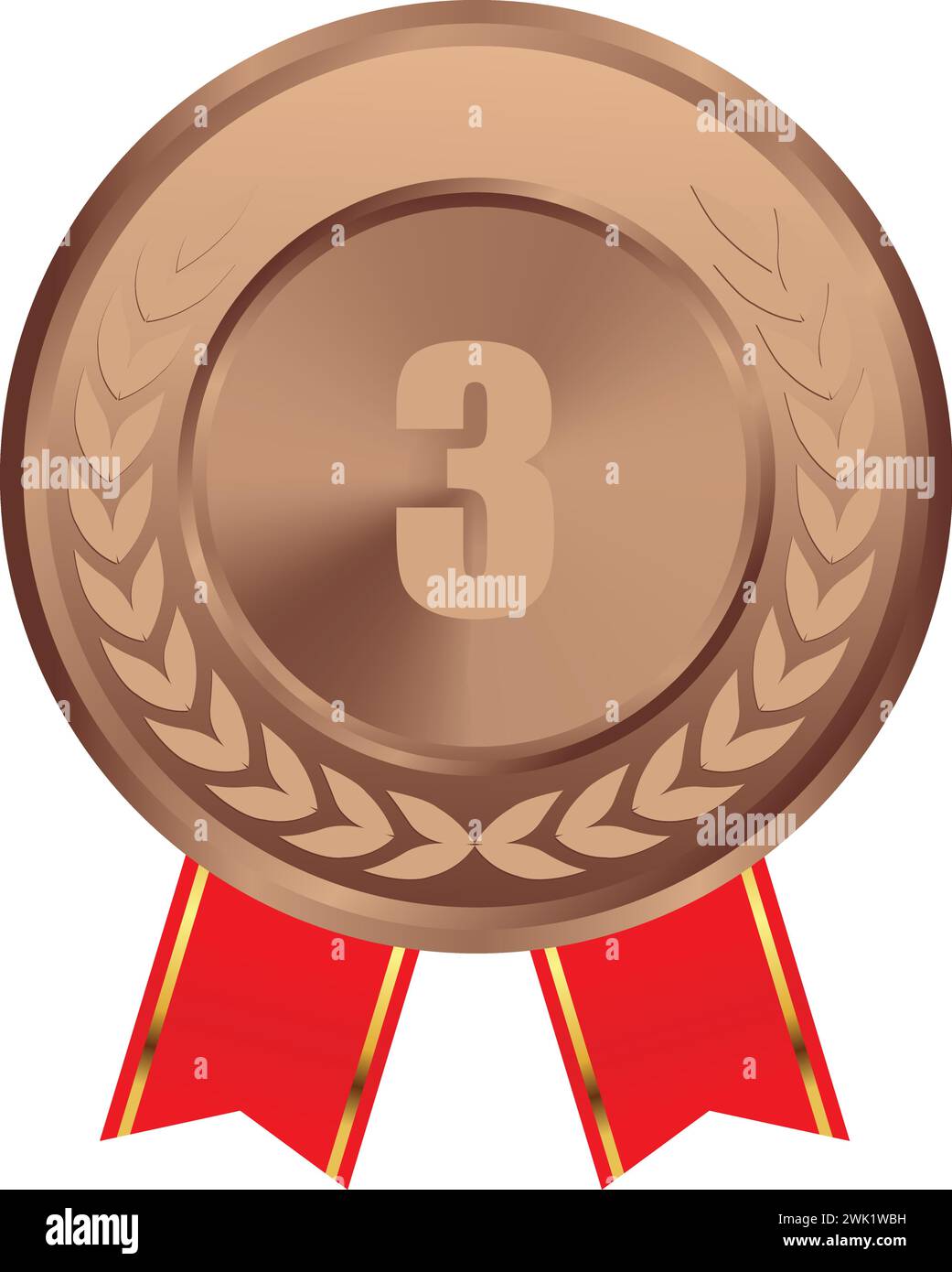 Realistischer Bronzemedaillenvektor mit rotem Band, 3. Bronzemedaille, 3. Preis, Bronze Challenge Award, rotes Band, Medaillengewinner, 1. Platz Trophäe, Stock Vektor