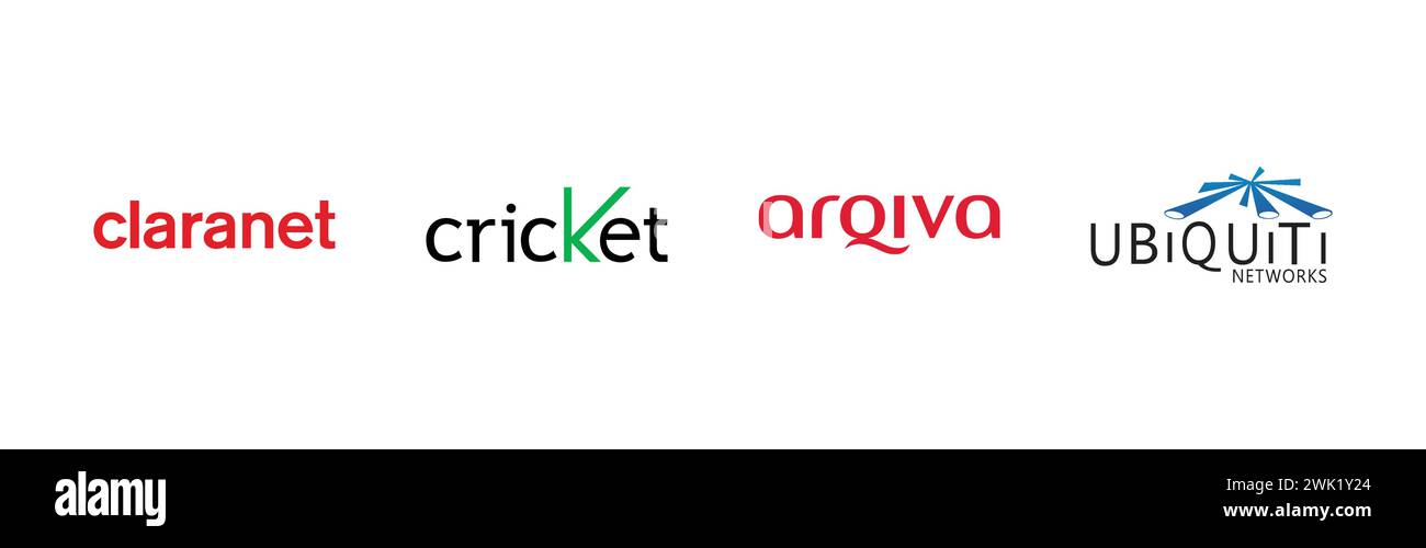 Ubiquiti Networks, Cricket, Claranet, Arqiva, beliebte Logo-Kollektion. Stock Vektor