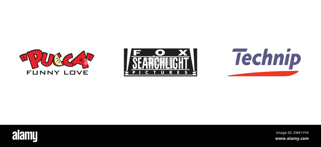 Fox Searchlight Bilder, Pucca, Technip. Redaktionelle Logokollektion für Kunst und Design. Stock Vektor