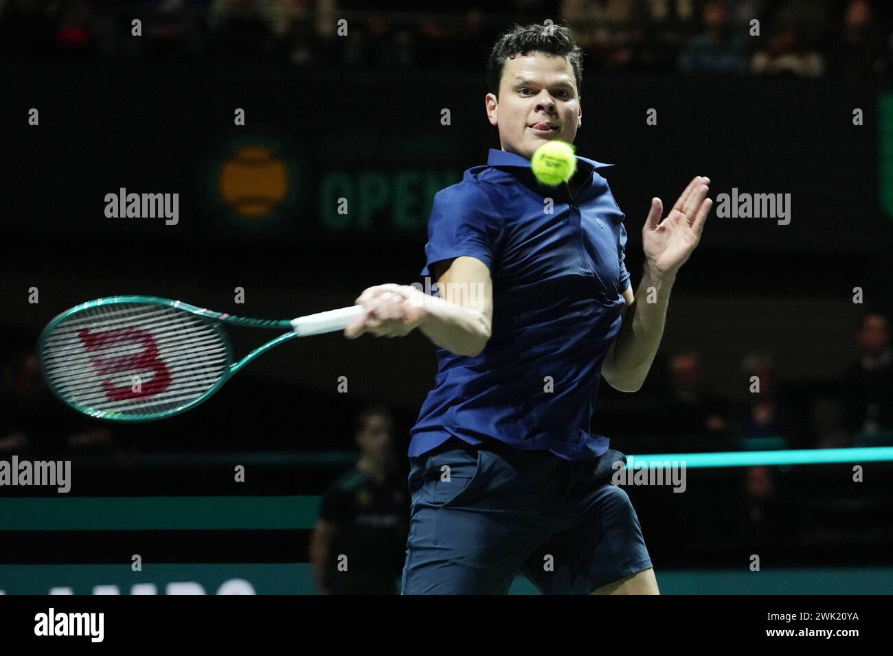 Milos Raonic aus Kanada gegen Jannik Sinner aus Italien, Viertelfinale beim ABN Amro Open 2024, ATP 500-Tennisturnier am 16. Februar 2024 in Rotterdam, Niederlande Stockfoto