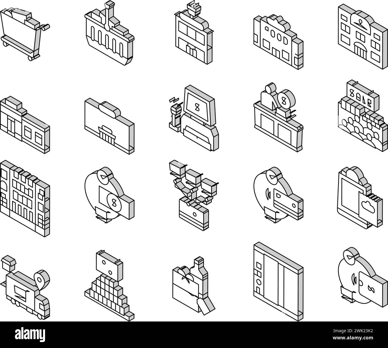 Isometrische Symbole für Käufe und Shopping Collection legen den Vektor fest Stock Vektor