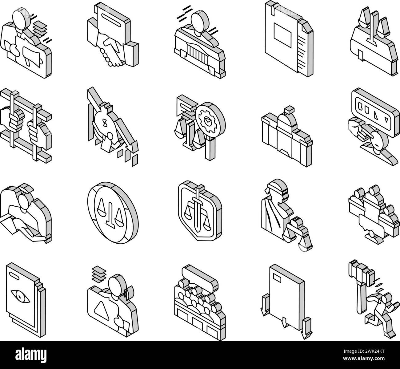 Law Notar Advising Collection isometrische Symbole setzen Vektor Stock Vektor