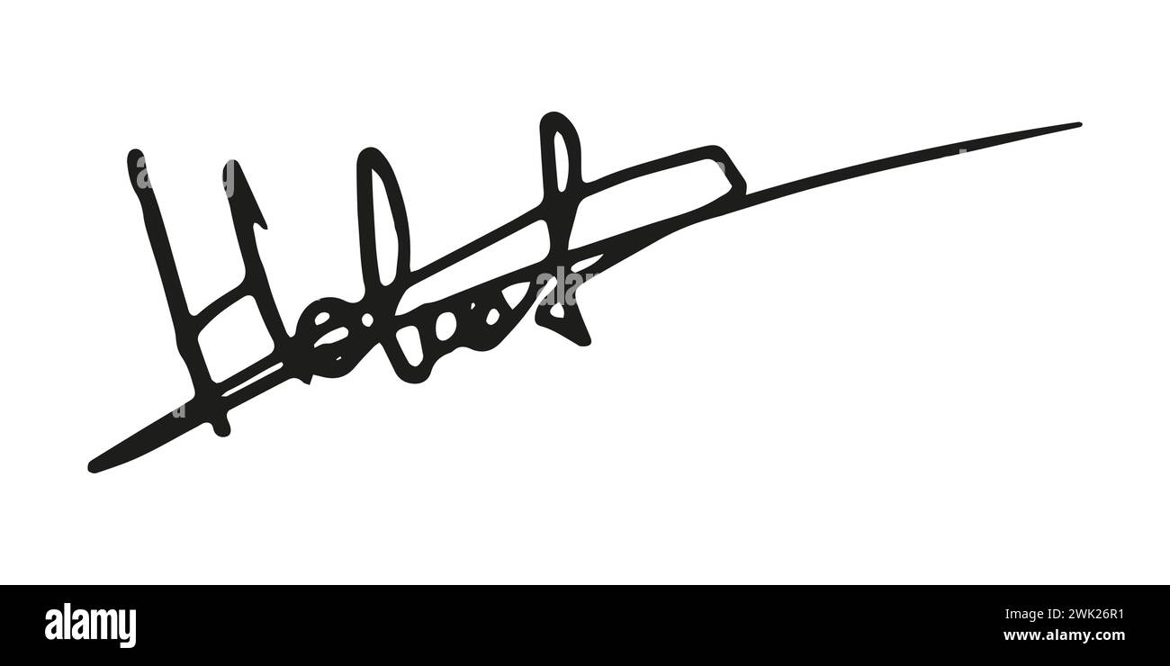 Gefälschte Signatur, handgezeichnetes Muster, eigenes Autogramm. Fiktive handschriftliche Unterschrift. Schwarze Tinte. Scribble für Musterverträge Dokumente Zertifikate oder Briefe. Vektorabbildung. Stock Vektor