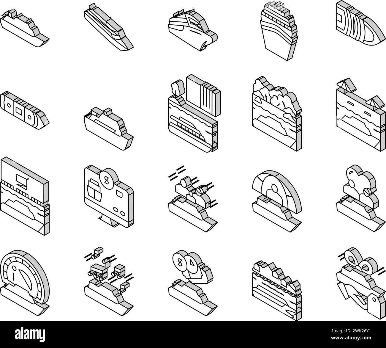 Kreuzfahrtschiff Urlaubsgenuss Isometrische Symbole setzen Vektor Stock Vektor