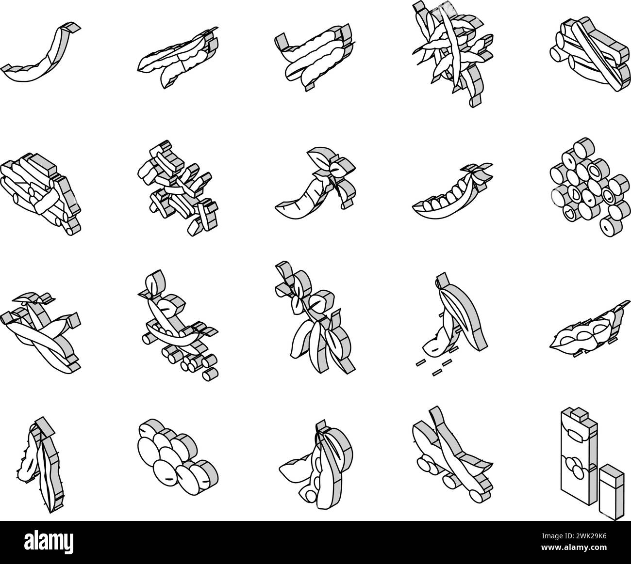 Sojabohnenfutter Erbsen grüne isometrische Symbole setzen Vektor Stock Vektor