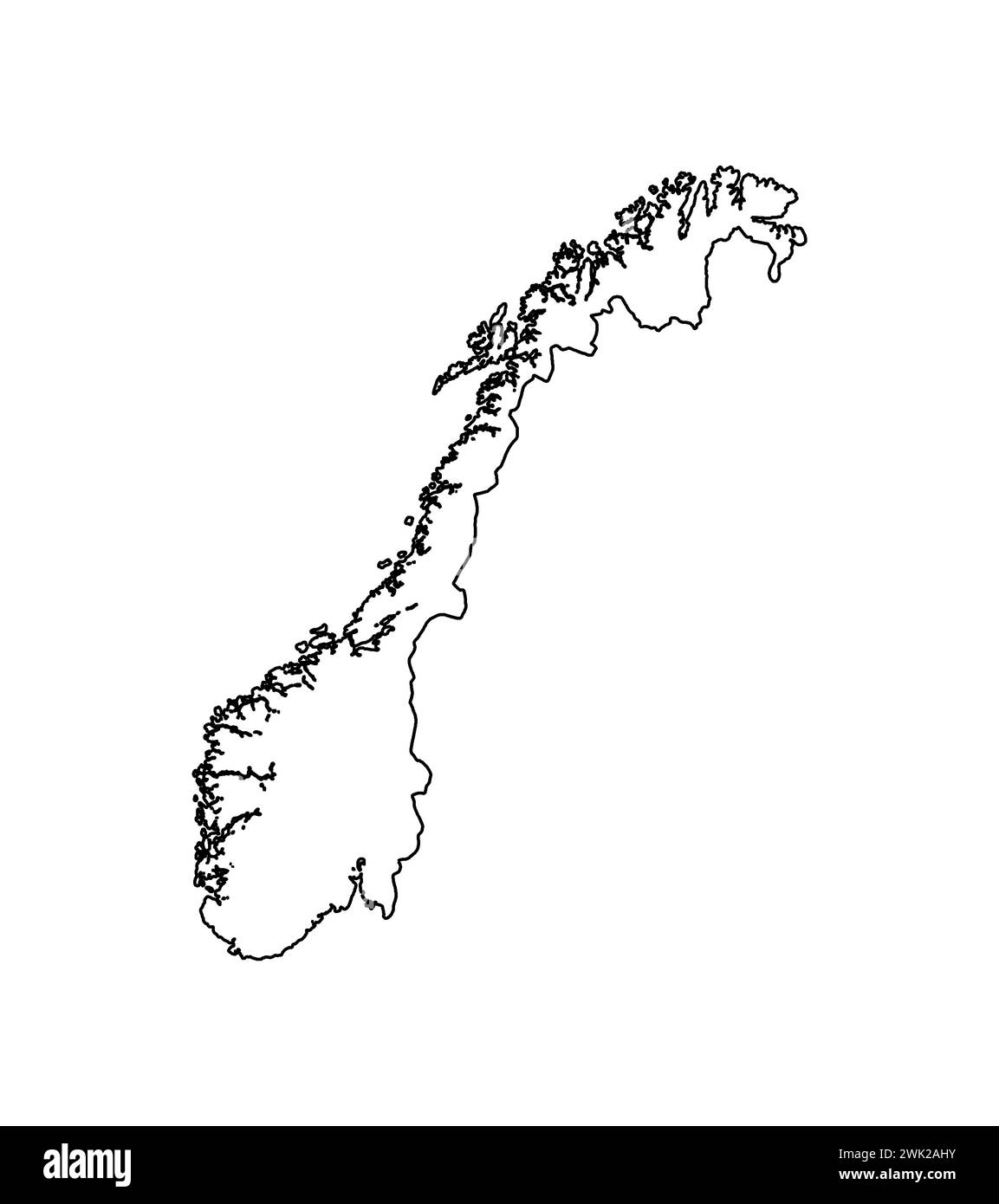 Umriss der Silhouettenkarte Norwegens auf weißem Hintergrund Stockfoto
