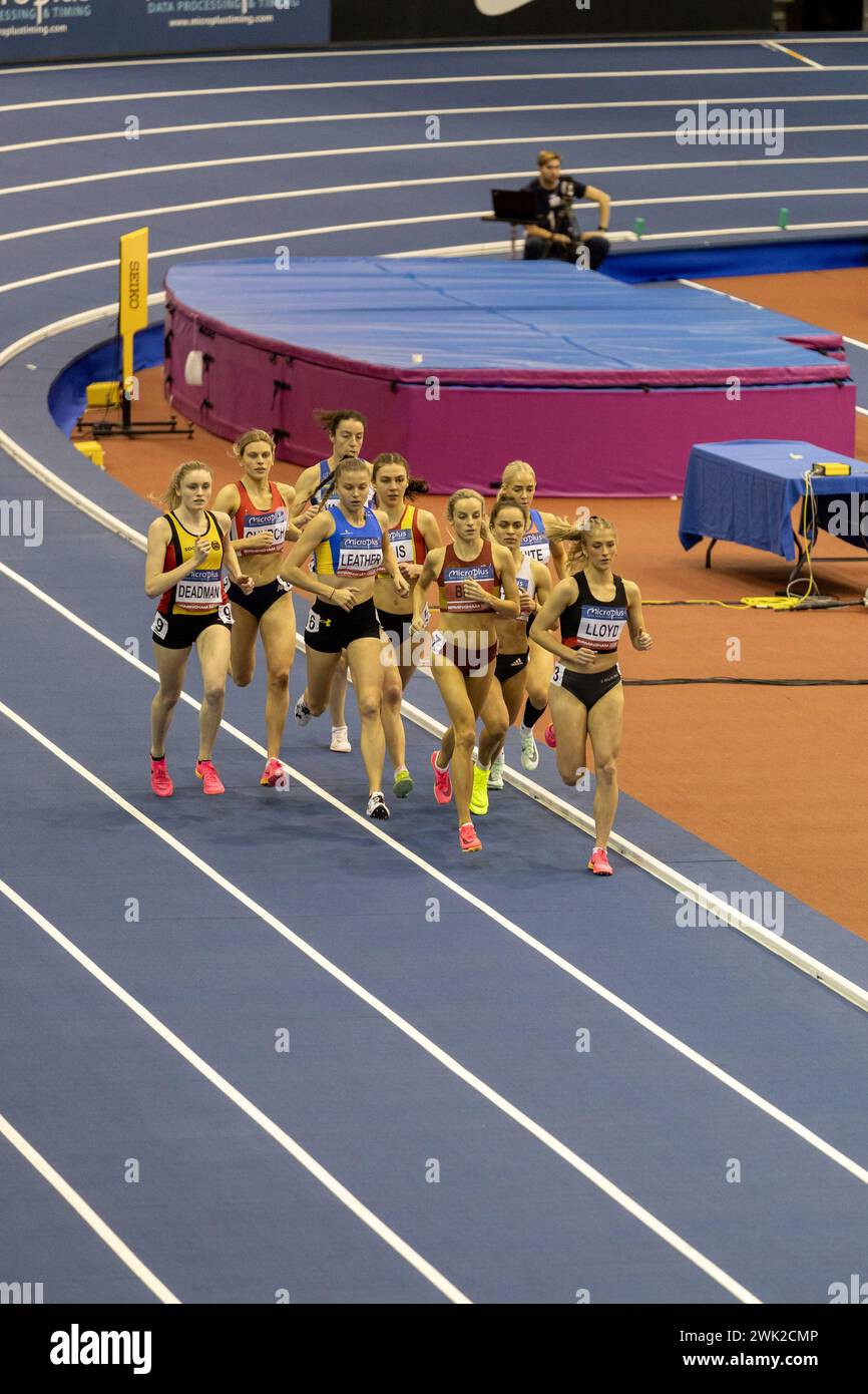 Birmingham, 17. Februar 2024, 1500m Women Heats, Quelle: Aaron Badkin/Alamy Live News Stockfoto