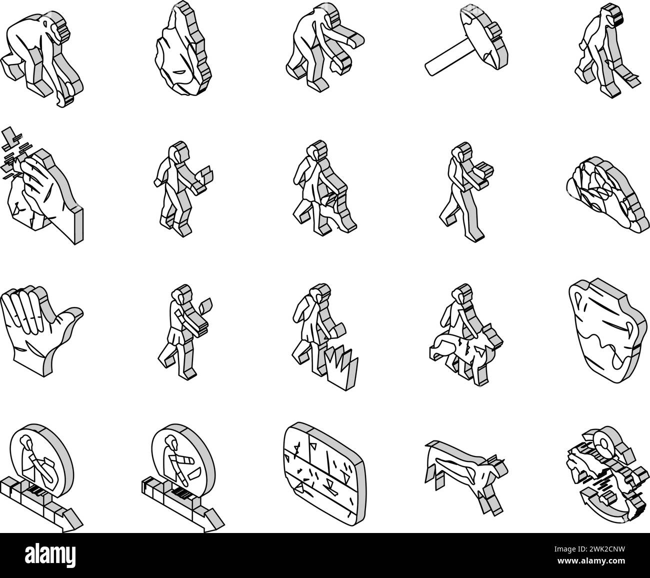 Menschliche Evolution Mensch Caveman isometrische Symbole setzen Vektor Stock Vektor