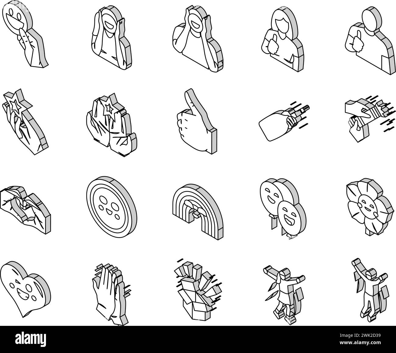 Positive Stimmung Happy Smile isometrische Symbole setzen Vektor Stock Vektor