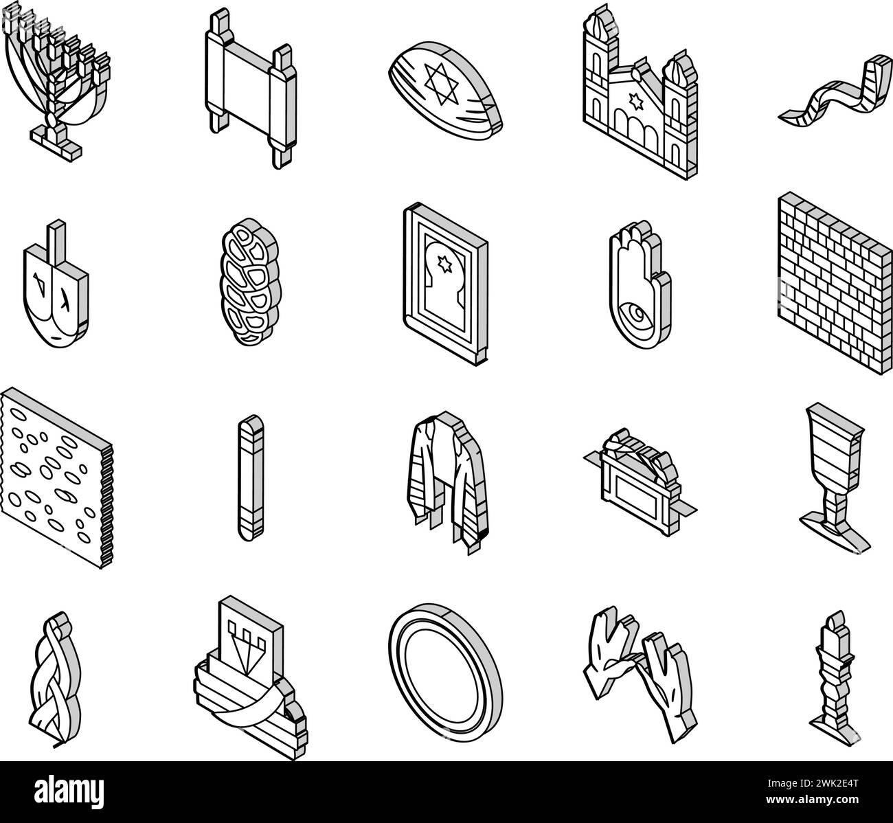 judentum jüdischer jude israel Isometrie Ikonen der tora setzen Vektor Stock Vektor