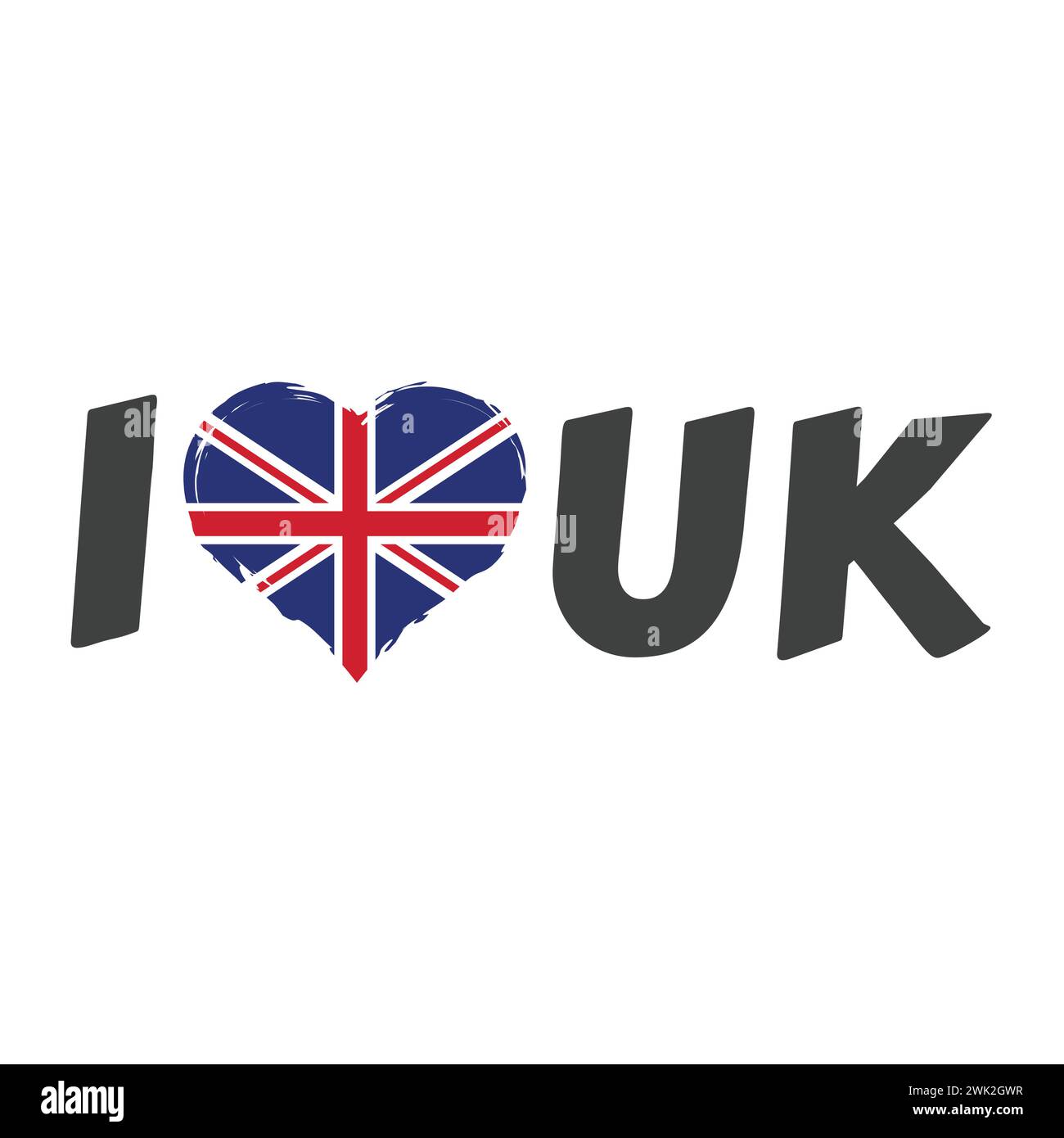 Ich liebe Großbritannien mit Flaggenherz Vektor. Schriftzug oder Schriftzug. Stock Vektor