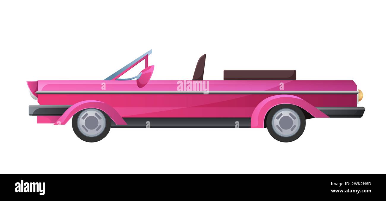 Rosafarbenes klassisches Cabriolet, luxuriöses Fahrzeug in alter Mode für Mädchen Vektor-Illustration Stock Vektor