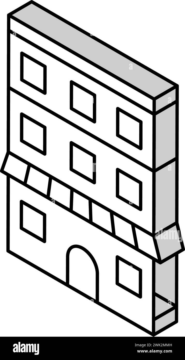 Haus mit Apartmentgebäude isometrische Icon Vektor Illustration Stock Vektor