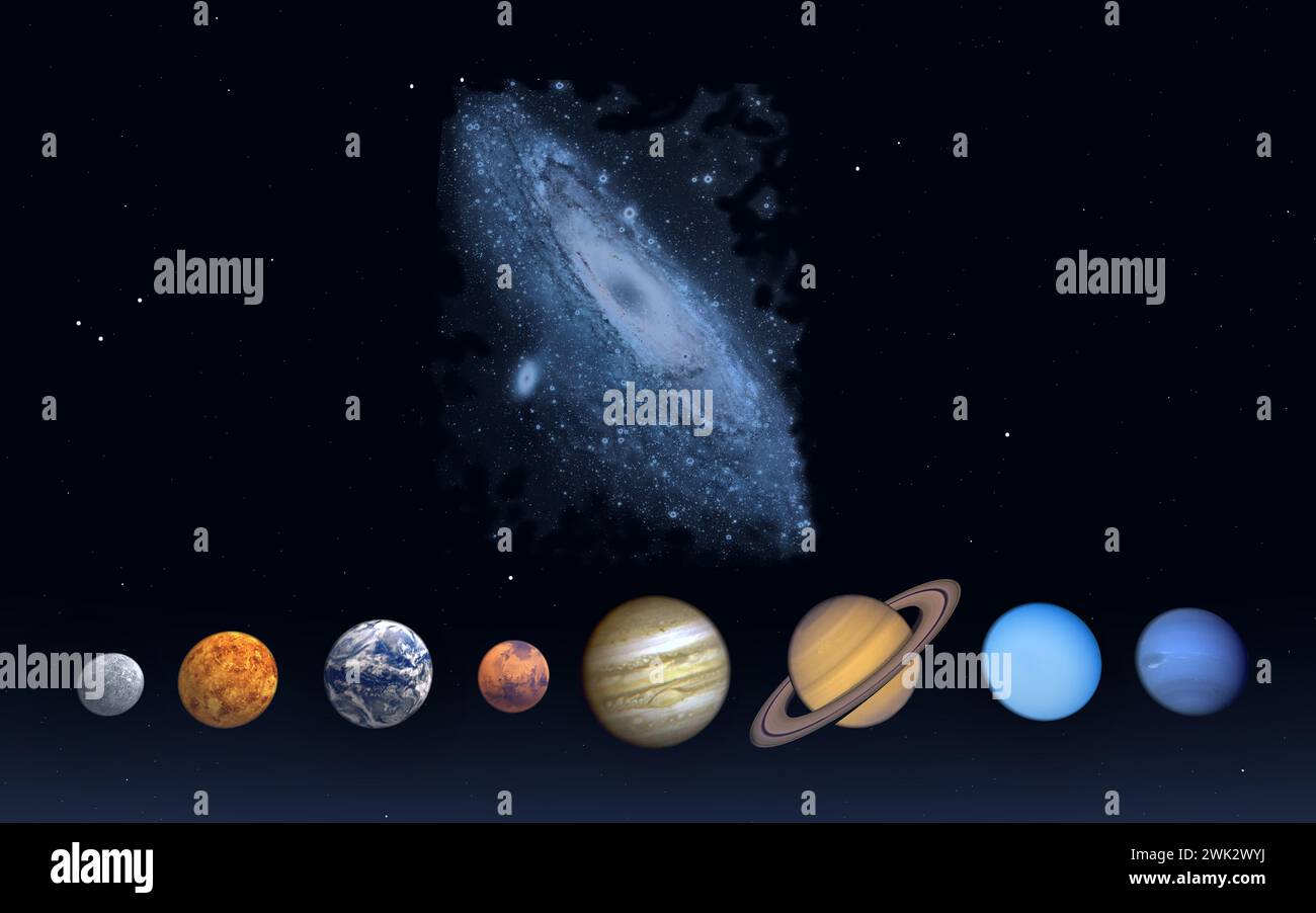 Milchstraßengalaxie Und Das Sonnensystem Stockfoto