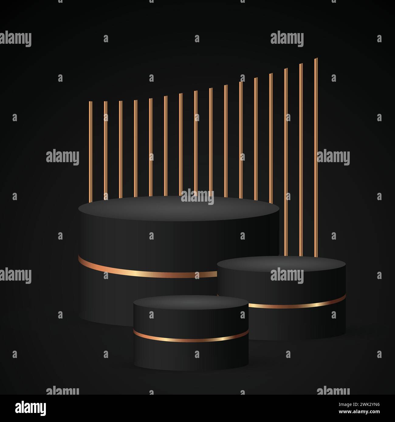Black Gold Podium 3D-Produktpräsentationsset für 3 Produkte Stock Vektor