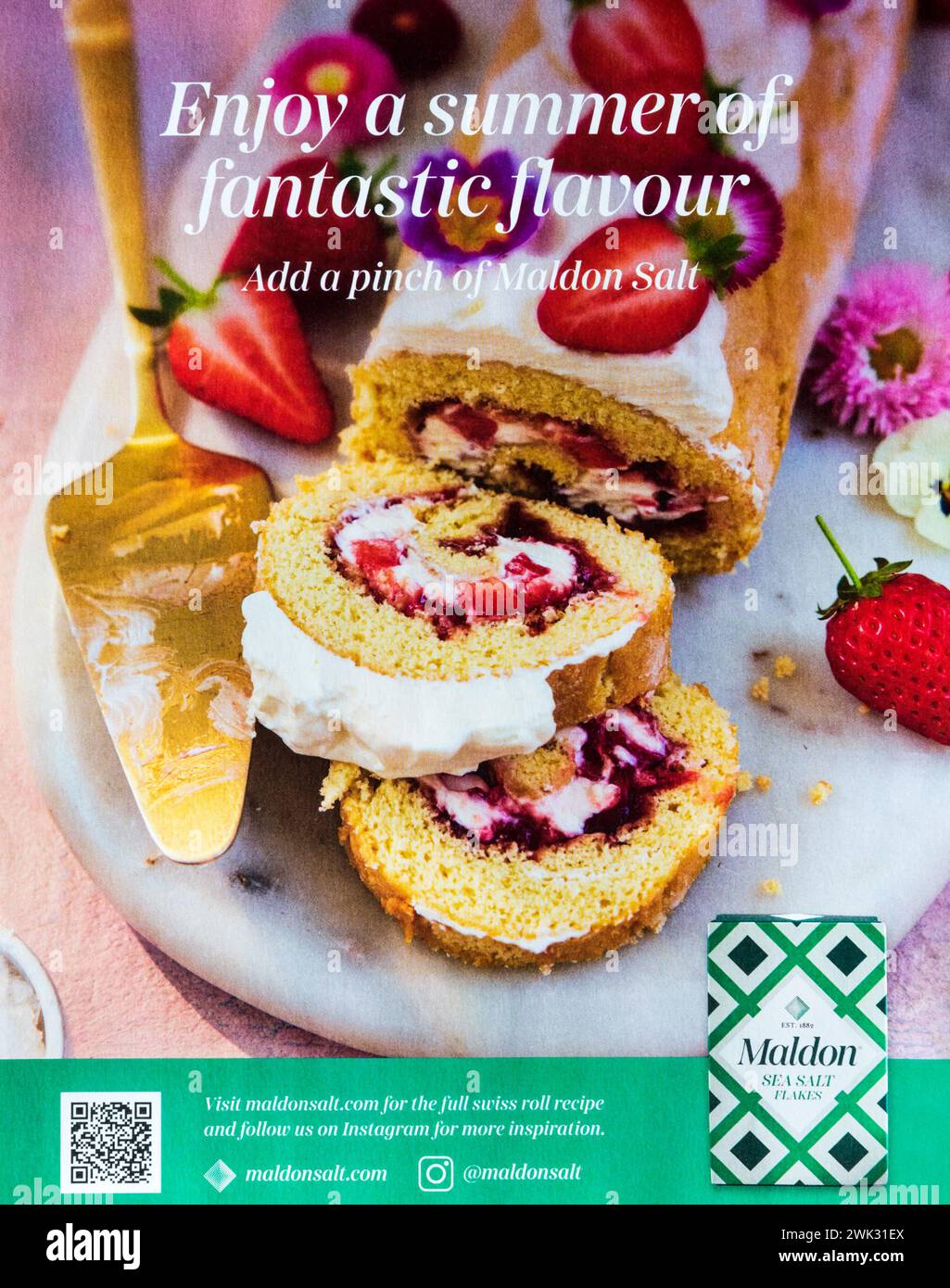 Werbung für Maldon Meersalz. Sainsbury's Magazine. Juli 2023. Stockfoto