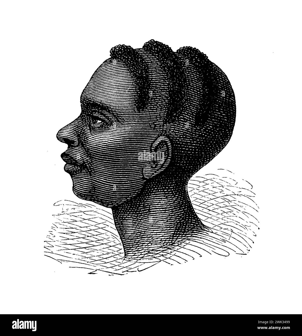 Zentralafrikanische Frisur einer Frau der Manyema-Gruppe der Bantu-Ethnizität, Illustration des 19. Jahrhunderts Stockfoto