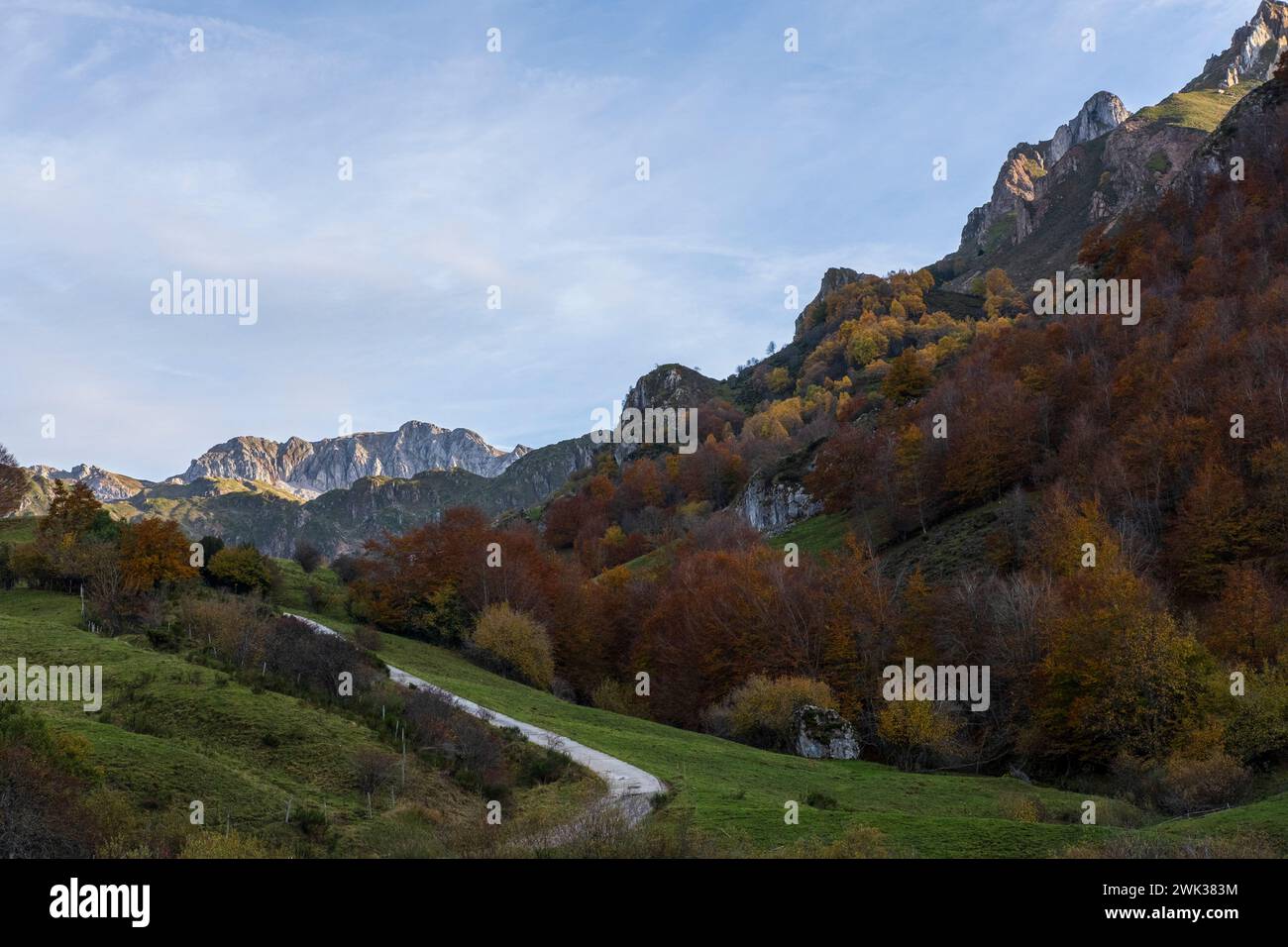 Asturien, Spanien - 4. November 2022 : Herbstfarben im Naturpark Somiedo Stockfoto