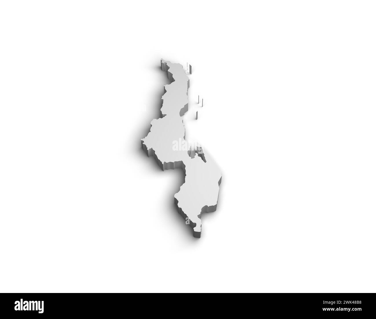 3D-Malawi-Karte Illustration weißer Hintergrund isolieren Stockfoto
