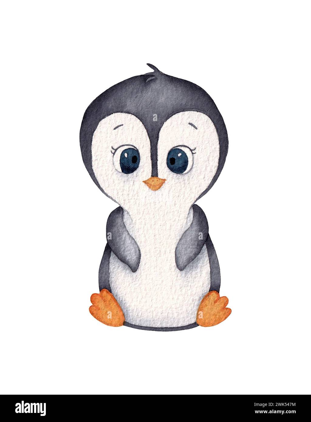 Handgezeichnete Aquarell-Pinguin-Illustration isoliert auf weißem Hintergrund. Stockfoto