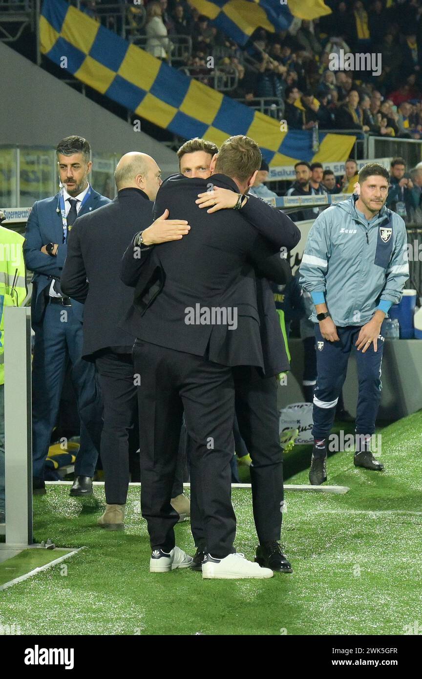 Rom, Italien. 18. Februar 2024, Stadio Benito Stirpe, Roma, Italien; Fußball der Serie A; Frosinone versus Roma; Eusebio Di Francesco Coach von Frosinone und Daniele de Rossi Coach von AS Roma Credit: Roberto Ramaccia/Alamy Live News Stockfoto