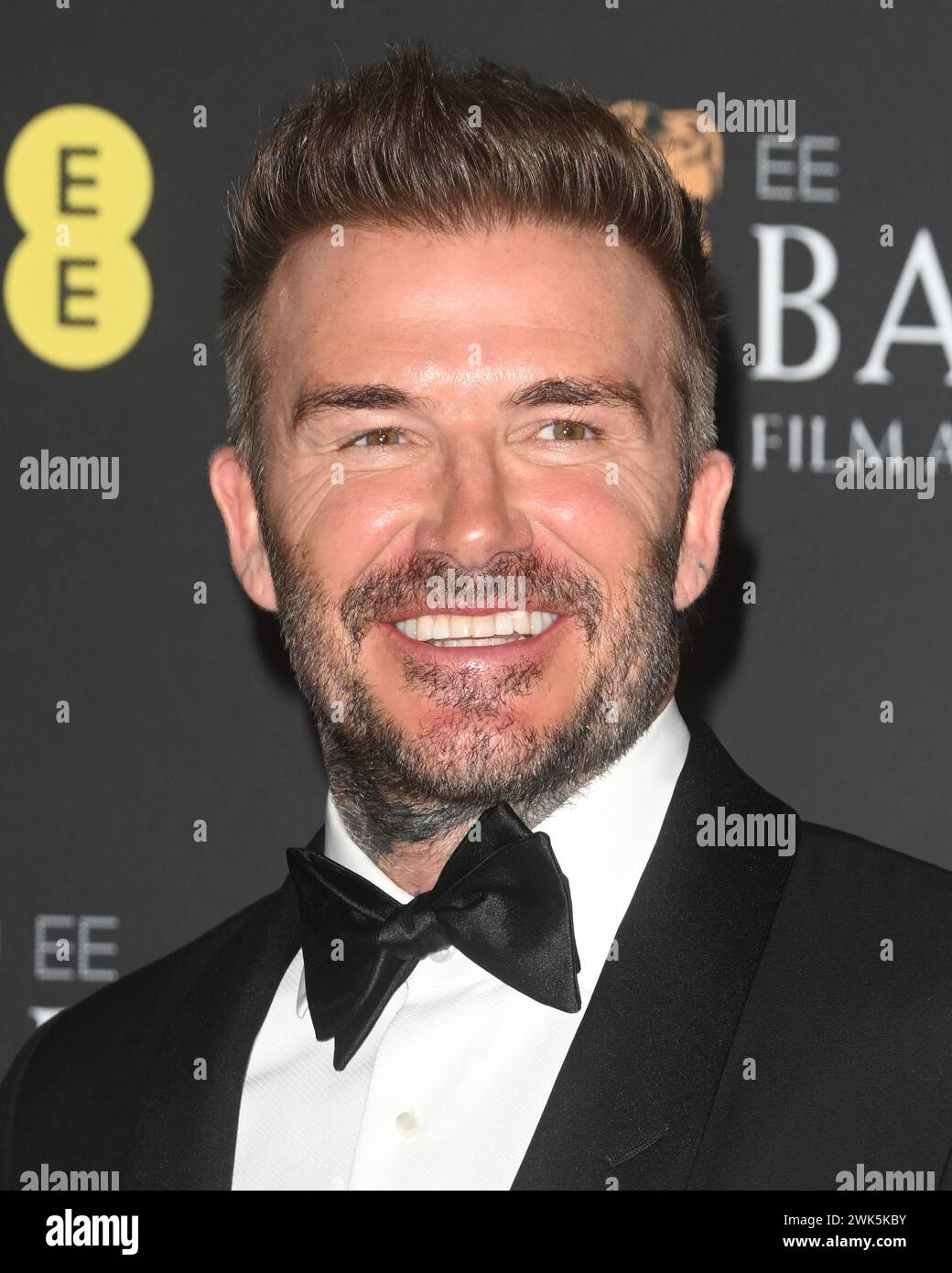 London, Großbritannien. Februar 2024. Der britische Fußballspieler David Beckham nimmt am Sonntag, den 18. Februar 2024, im Winners Room der EE BAFTA Film Awards in der Royal Festival Hall in London, England, Teil. Foto: Rune Hellestad/ Credit: UPI/Alamy Live News Stockfoto