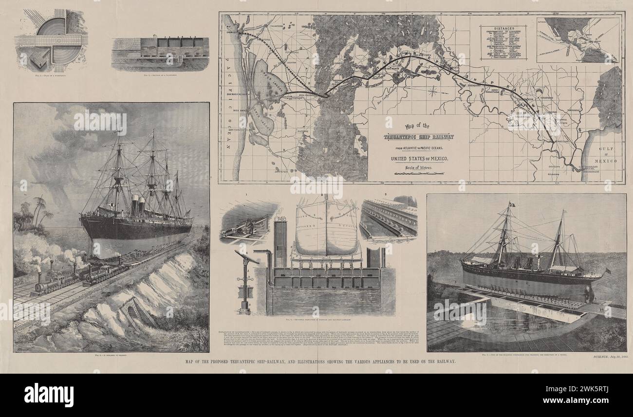 Karte der Tehuantepec Ship Railway vom Atlantik zum Pazifischen Ozean : Vereinigte Staaten von Mexiko. Von Tehuantepec Railway Company--Karten 1885 Stockfoto