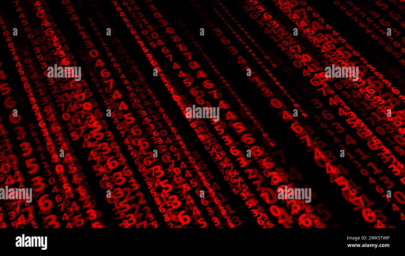 Rote Zahlen auf dunklem Hintergrund. Künstliche Intelligenz-Konzept .3d-Renderillustration. Stockfoto
