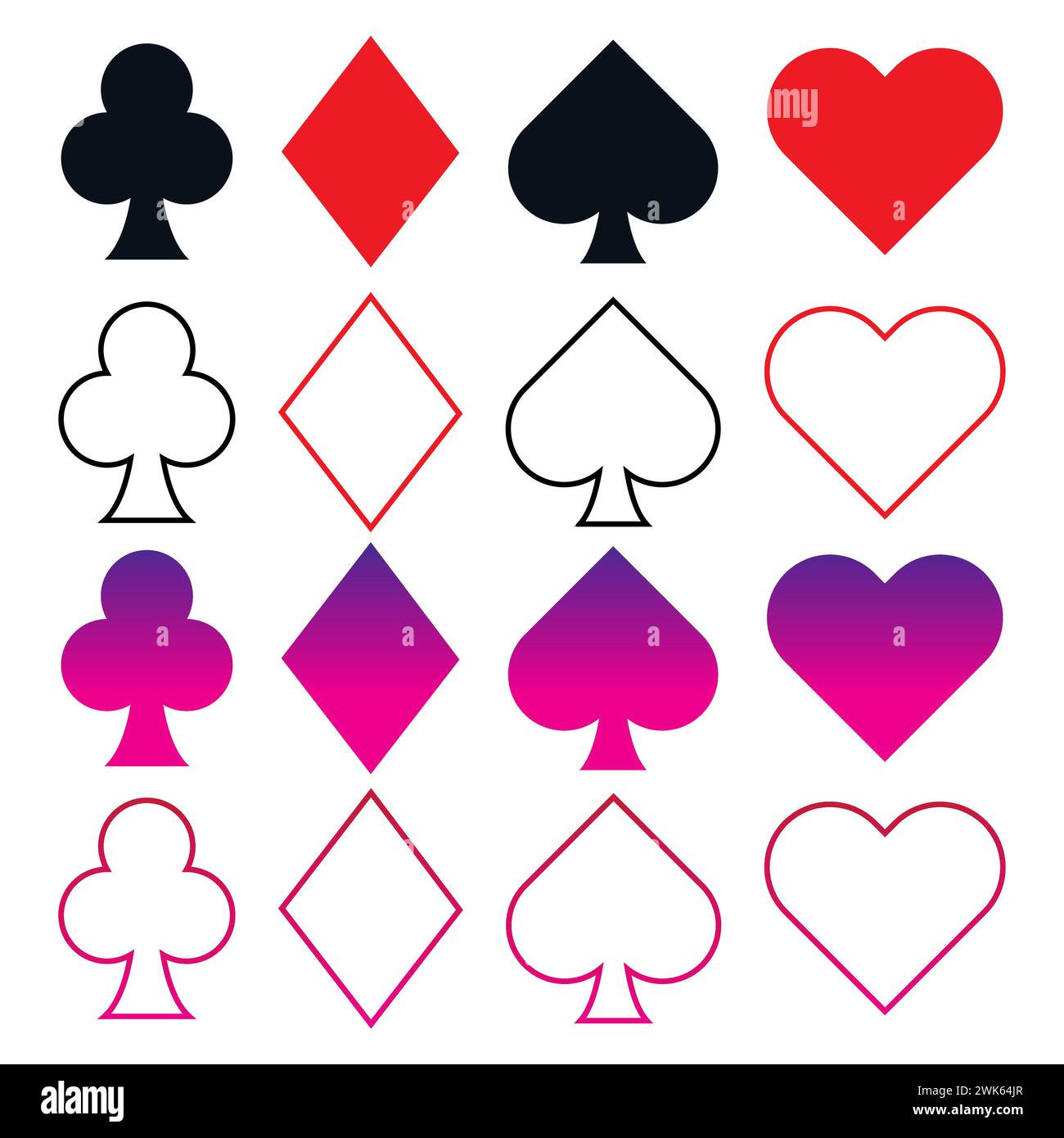 Poker Spielkarten Anzug Satz Vektor Symbole Illustration. Stock Vektor