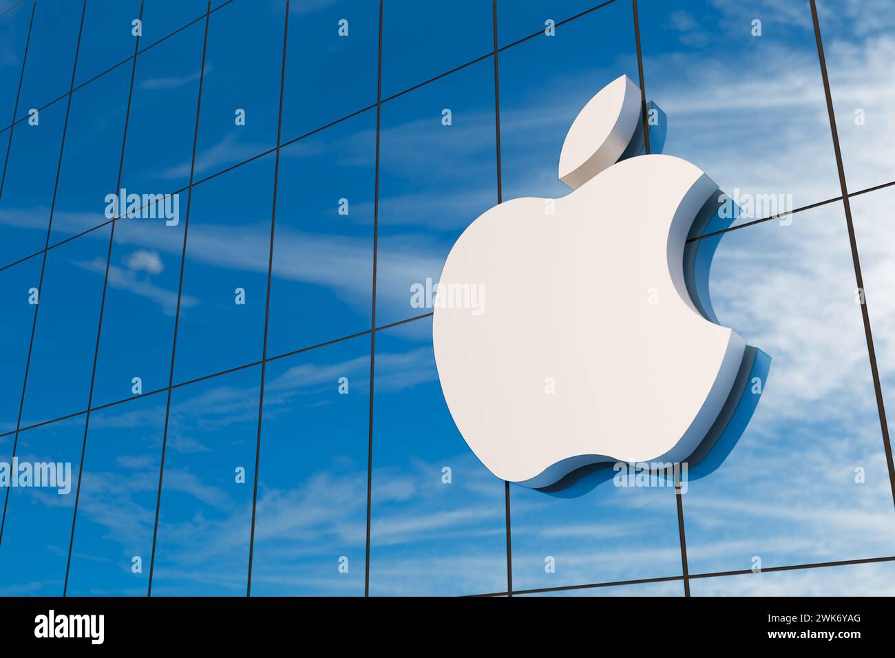 Pune, Indien - 19. Februar 2024. Apple.inc Logo auf der Fassade des Hauptsitzes, 3D-Illustration. Stockfoto