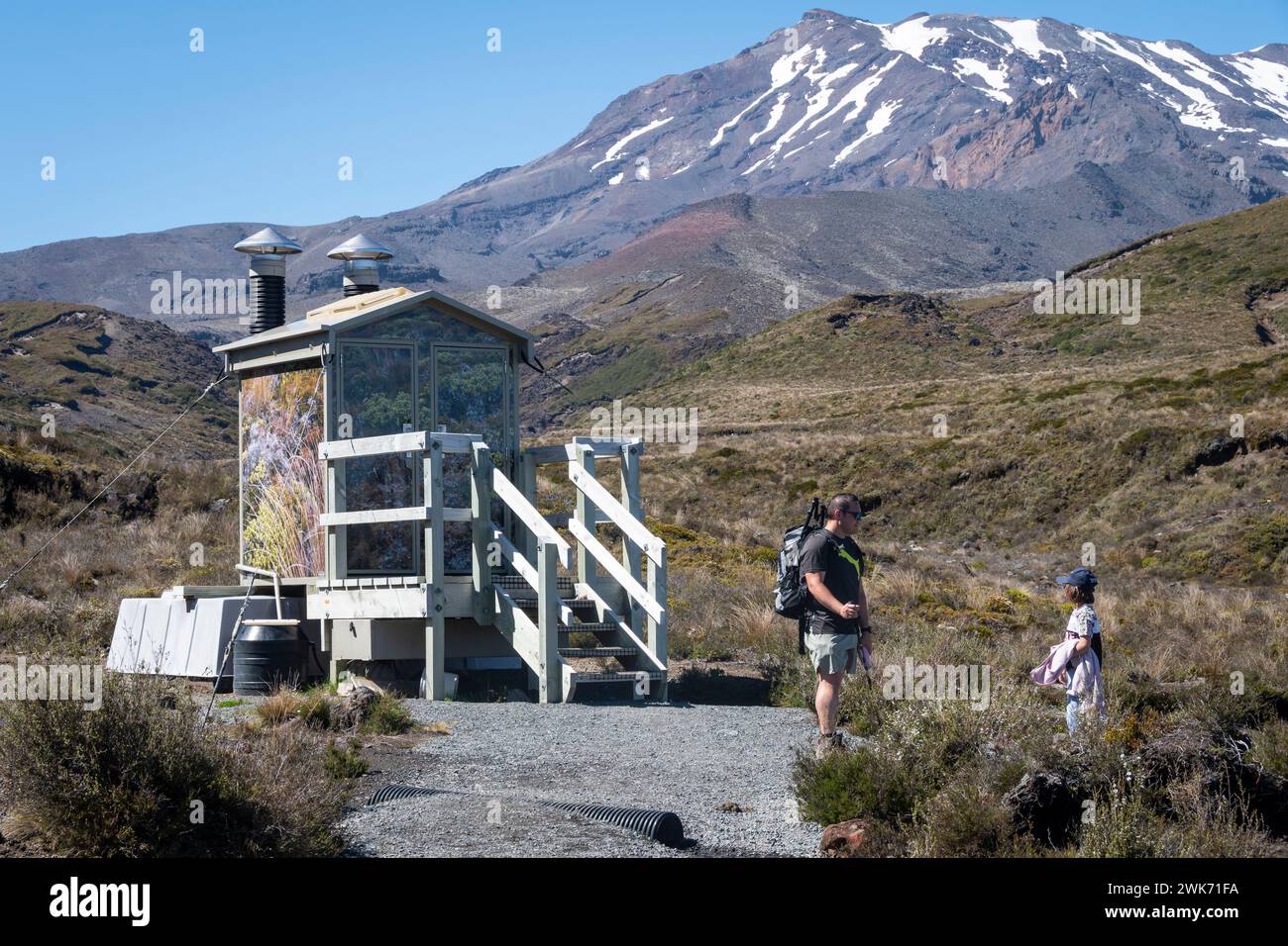 Kompostiertoilette am Mount Ruapehu, Tongariro National Park, Nordinsel, Neuseeland Stockfoto