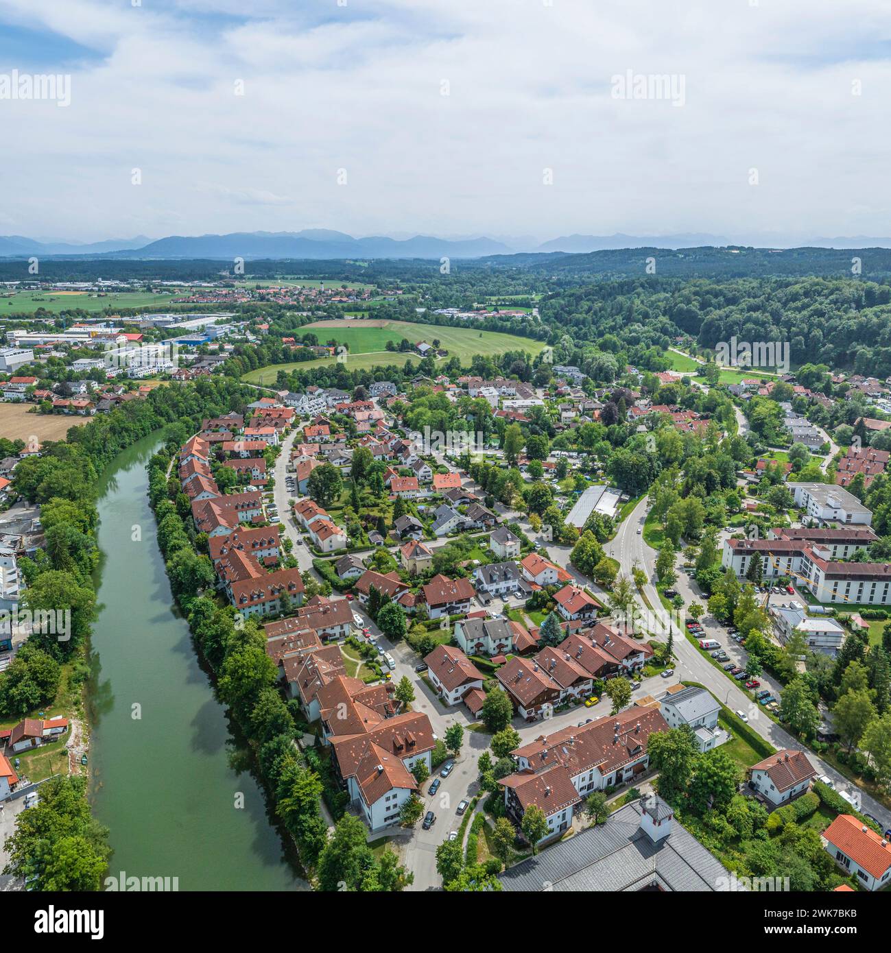 Blick auf die oberbayerische Stadt Wolfratshausen an der Loisach und Isar Stockfoto