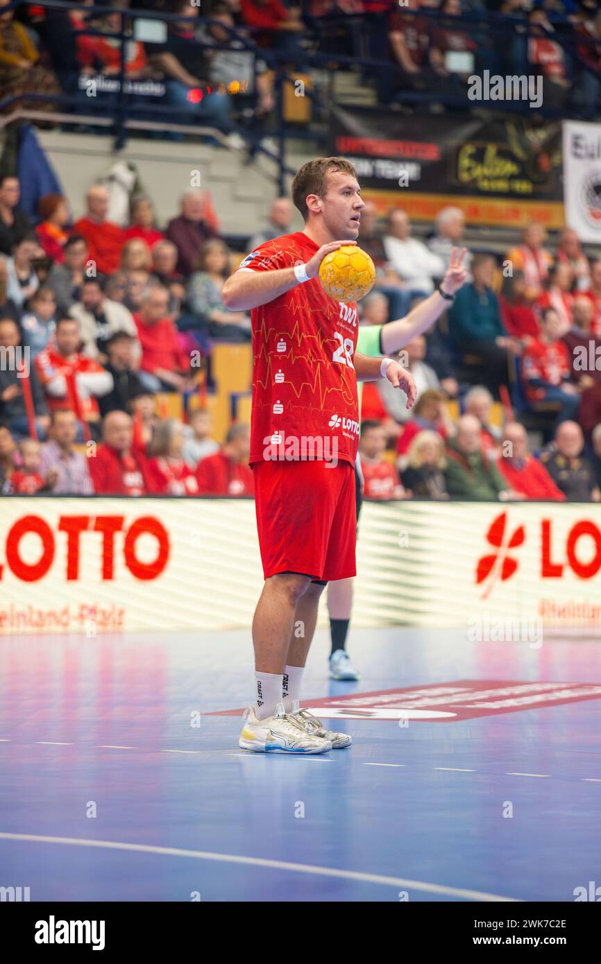 18.02.2024, 2. HBL, Handball-Bundesliga, 21. Spieltag): Eulen Ludwigshafen gegen TuS N-Lübbecke (Endstand 34:32). Bild: Tom Bergner (28), Eulen Ludwig Stockfoto