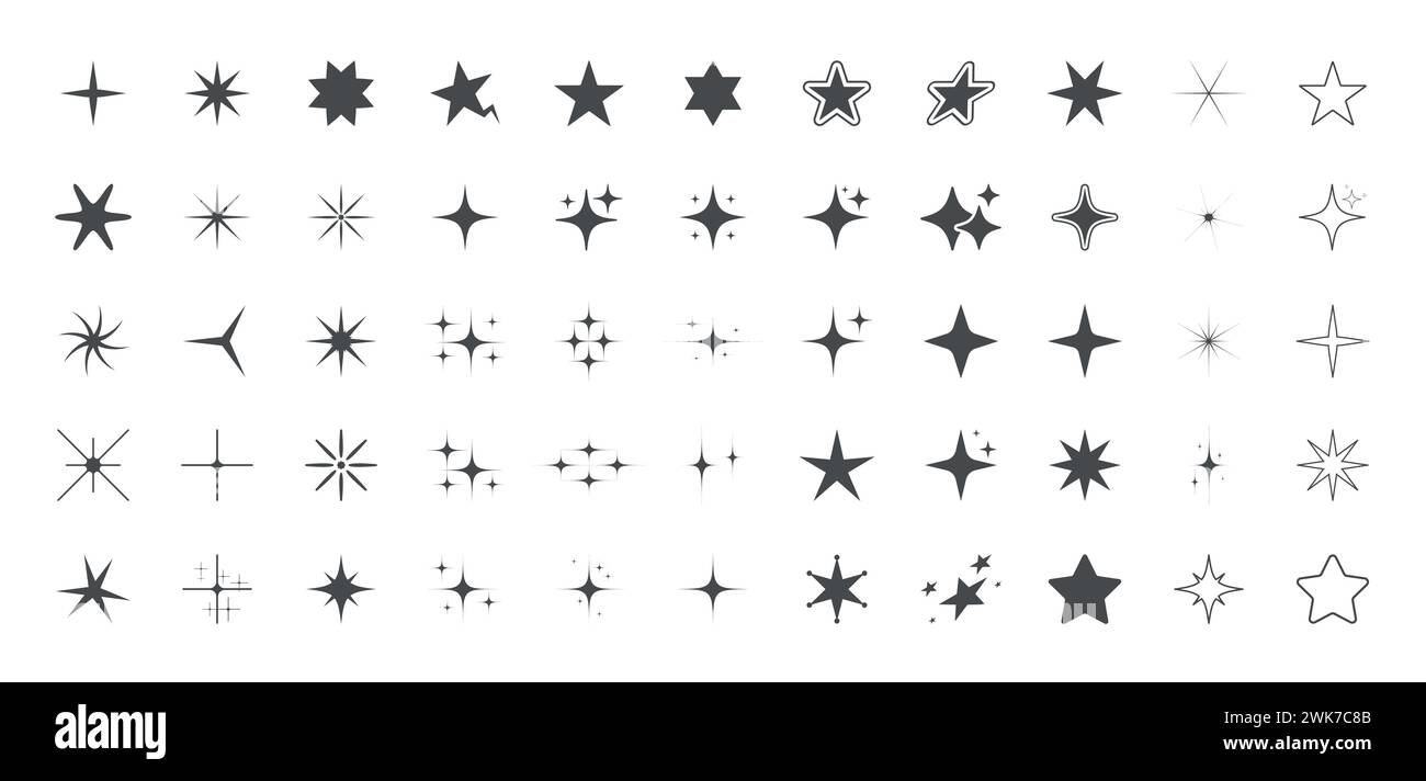 Symbole für flache Sterne gesetzt. Retro-Kollektion mit futuristischem Glitzer-Vektor. Moderne geometrische Elemente abstraktes Symbol Stock Vektor