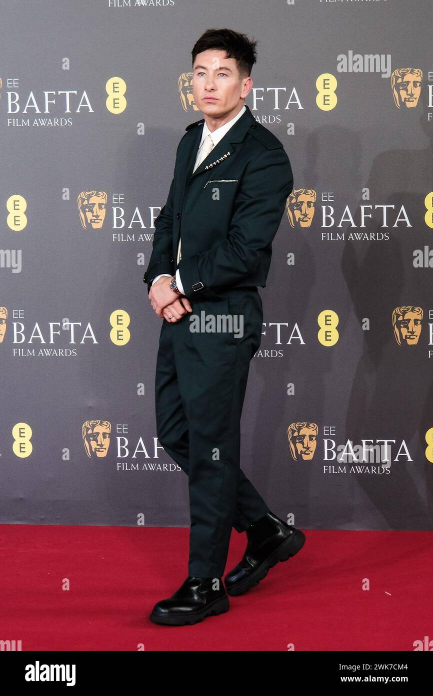 Royal Festival Hall, London, Großbritannien. Februar 2024. Barry Keoghan fotografierte 2024 bei den EE BAFTA Film Awards Red Carpet Arrivals. Foto von Julie Edwards./Alamy Live News Stockfoto