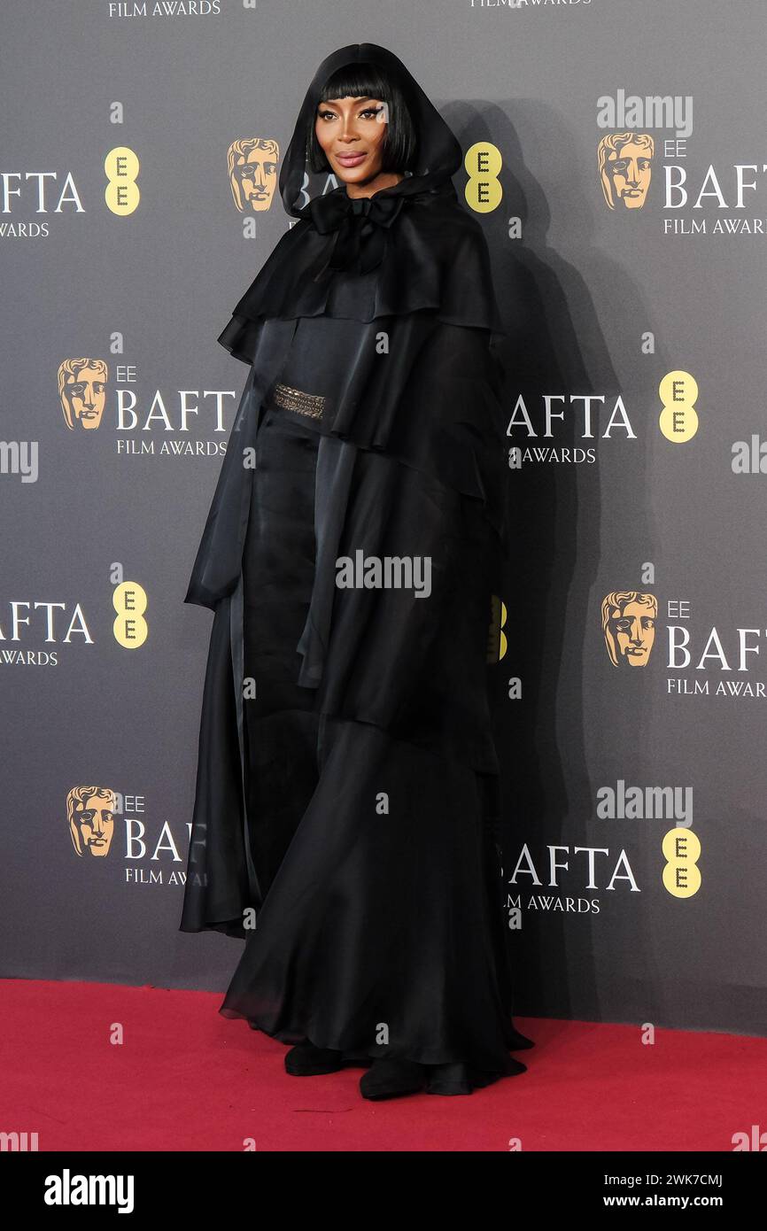 Royal Festival Hall, London, Großbritannien. Februar 2024. Naomi Campbell fotografierte 2024 bei den EE BAFTA Film Awards Red Carpet Arrivals. Foto von Julie Edwards./Alamy Live News Stockfoto