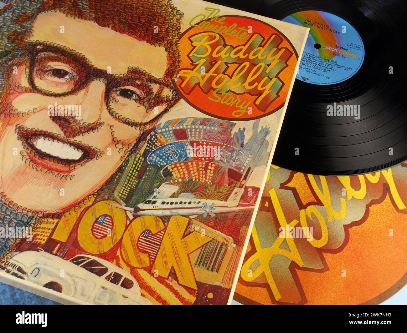 Musikausstellung - Buddy Holly; Musik und Cover Stockfoto