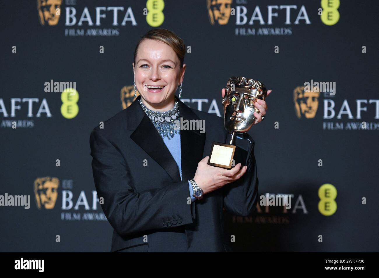 London, Großbritannien. Februar 2024. Samantha Morton posiert im Gewinnerraum The Fellowship Award während des Winners Photocall im Rahmen der EE BAFTA Film Awards 2024 in der Royal Festival Hall in London, Großbritannien am 18. Februar 2024. Foto: Aurore Marechal/ABACAPRESS.COM Credit: Abaca Press/Alamy Live News Stockfoto