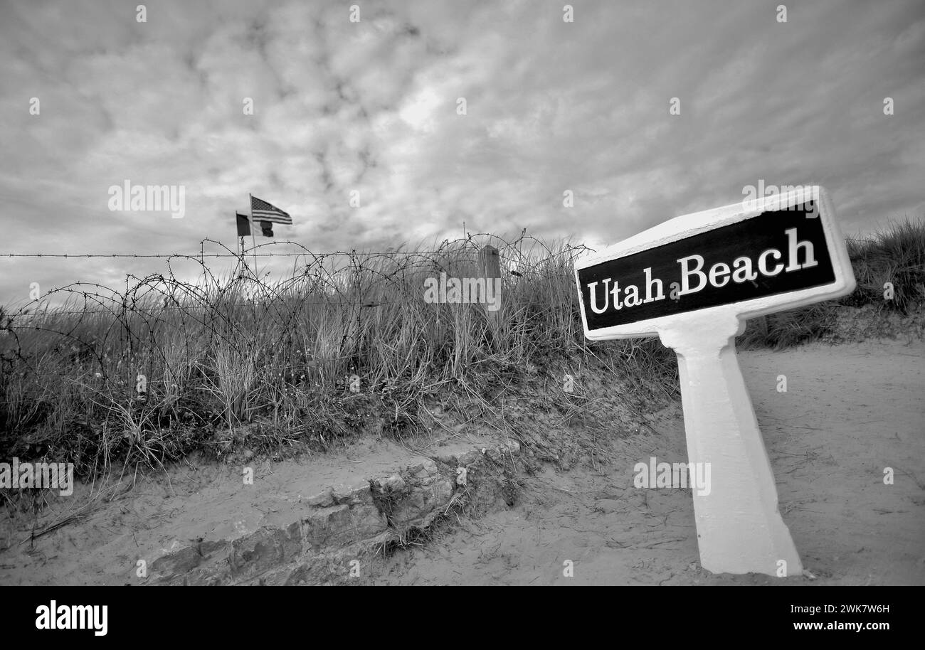 Colleville, Frankreich. Februar 2024. Illustration - Normandie am 16. Februar 2024. D-Day Overlord Normandie Day D-Day Overlord Normandie Day - die internationale Zeremonie zum 80. Jahrestag des D-Day und der Schlacht in der Normandie findet am 6. Juni 2024 am Strand von Omaha in Saint-Laurent-sur-Mer statt. Foto: Franck Castel/ABACAPRESS.COM Credit: Abaca Press/Alamy Live News Stockfoto