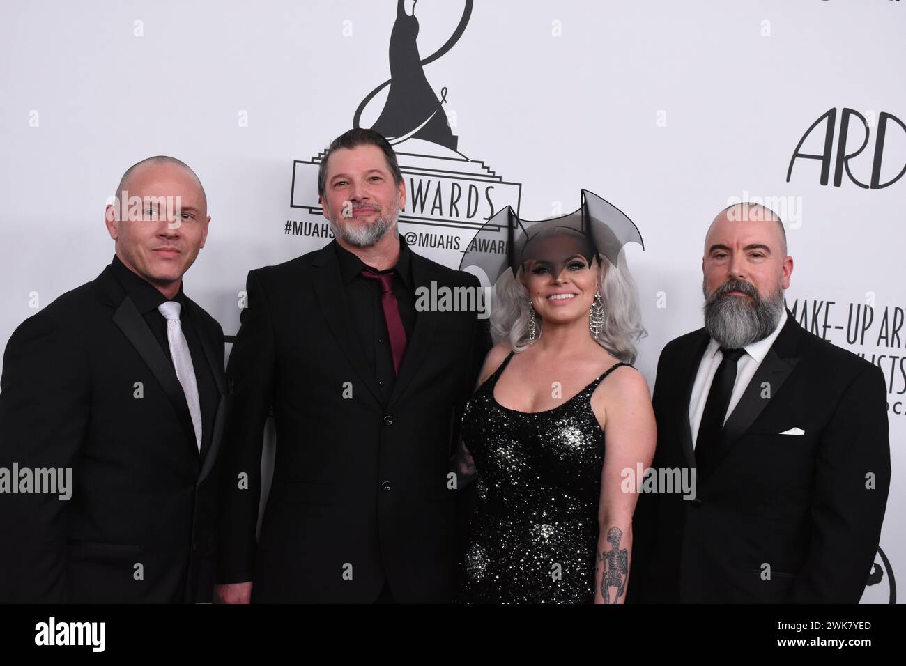 Beverly Hills, Kalifornien, USA 18. Februar 2024 Justin Raleigh, Ozzy Alvarez, Kelsey Berk und Harlow MacFarlane nehmen am GuildÕs 18. Februar 2024 an den MUAHS Awards im Beverly Hilton Hotel in Beverly Hills, Kalifornien, USA, Teil. Foto: Barry King/Alamy Live News Stockfoto